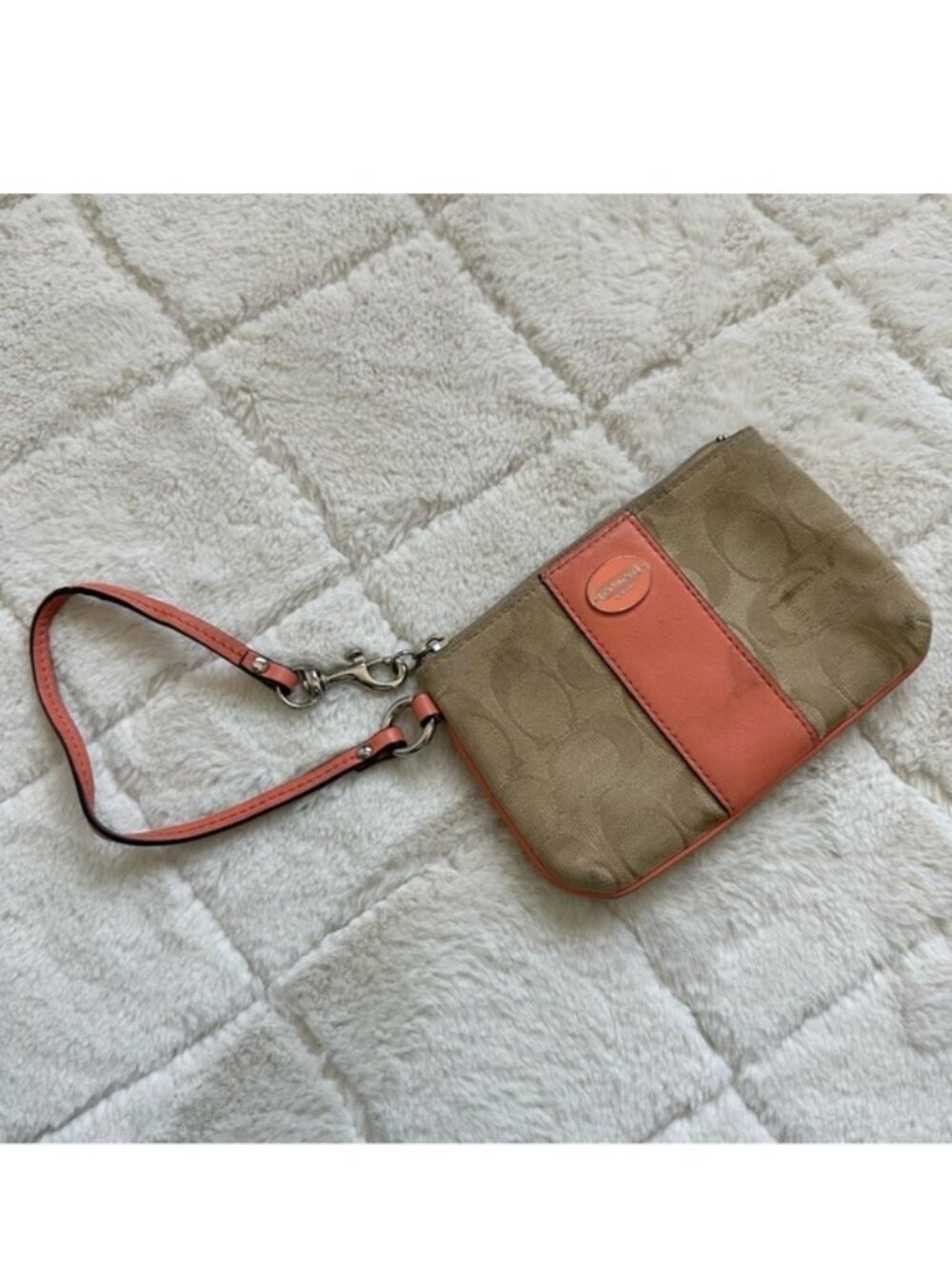 Coach | Signature Peach Leather Stripe | Wristlet